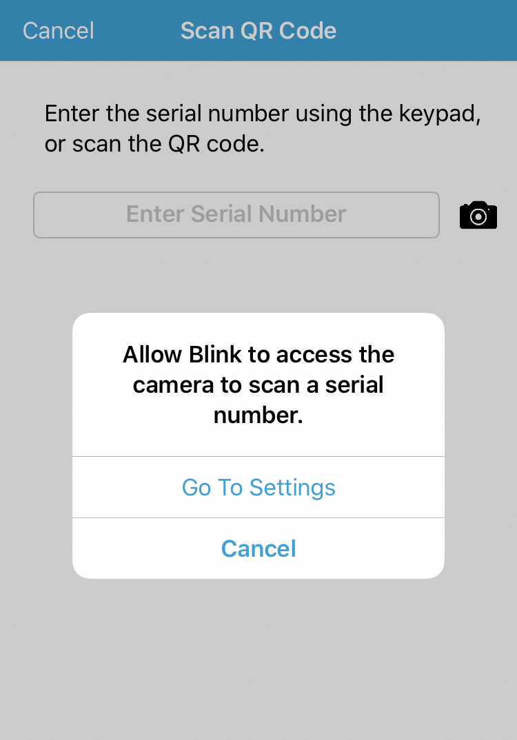 L'app Blink richiede l'accesso alla fotocamera per scansionare il codice QR