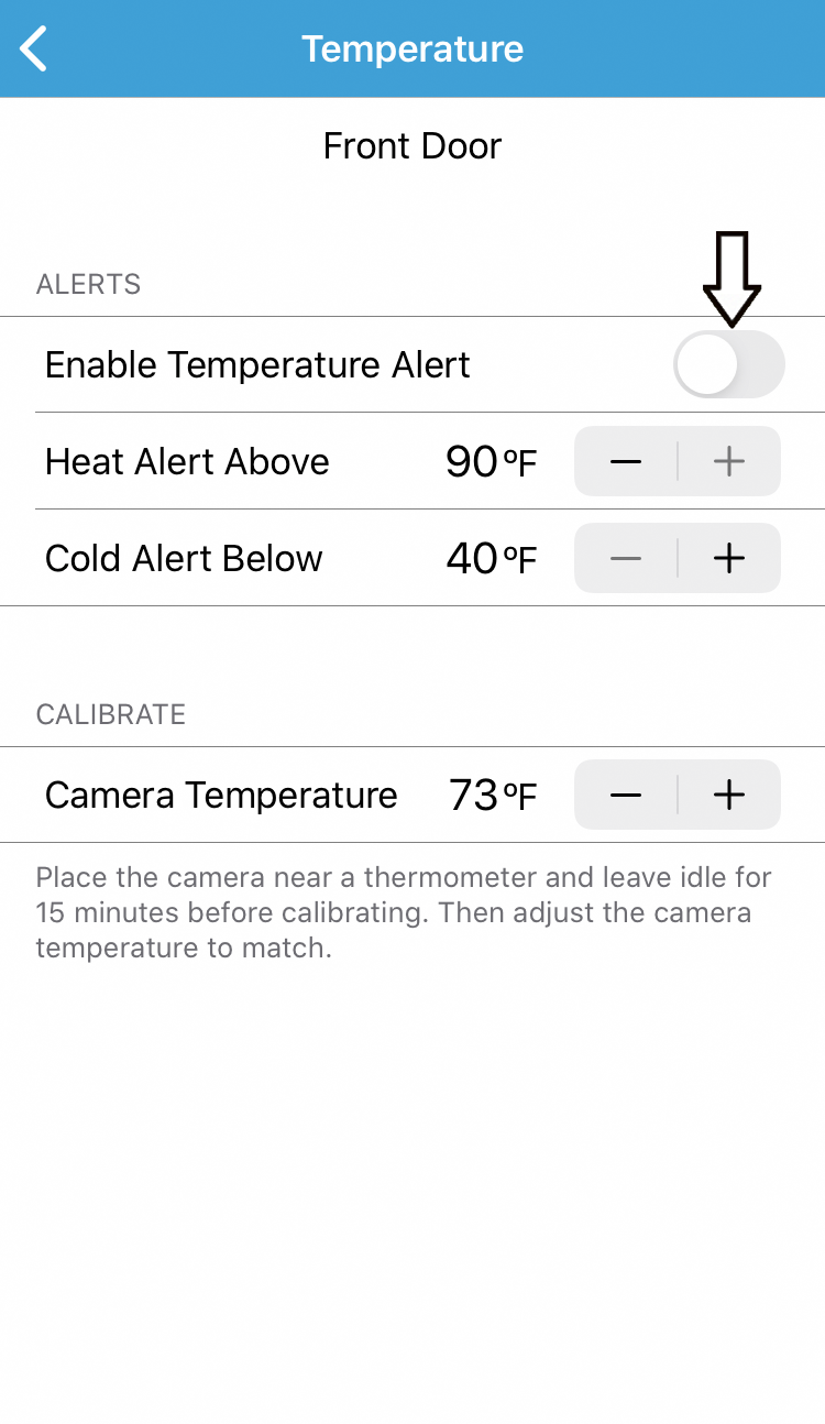 Pantalla de temperatura para habilitar alertas