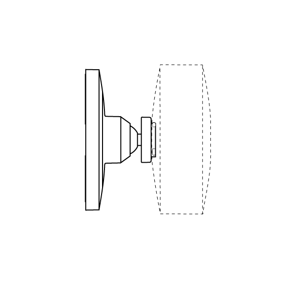 une vue latérale du support avec des lignes pointillées montrant la caméra fixée directement au support sans support en forme de L