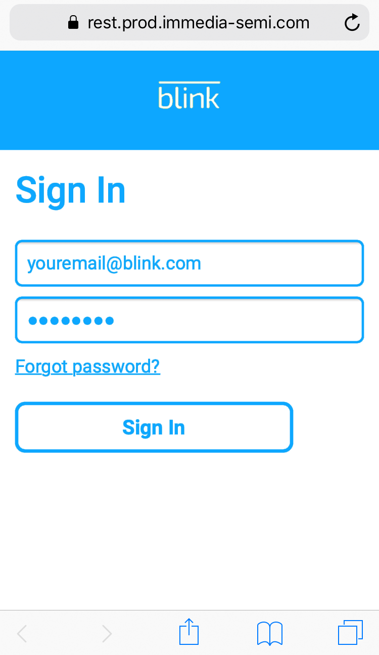 inicie sesión con el mismo e-mail y contraseña que su sistema Blink