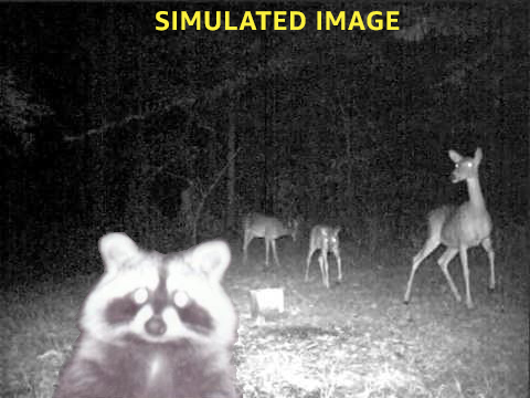 simulated image showing a small animal close to the camera and larger animals farther away