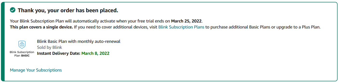 Blink — Purchasing Multiple Basic Subscription Plans